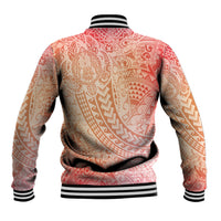 Hawaiian Turtles and Leis Baseball Jacket Tribal Kakau Pattern Peach Fuzz Color