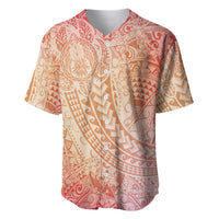 Hawaiian Turtles and Leis Baseball Jersey Tribal Kakau Pattern Peach Fuzz Color