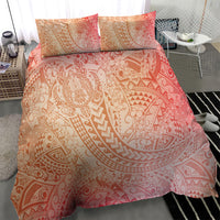 Hawaiian Turtles and Leis Bedding Set Tribal Kakau Pattern Peach Fuzz Color