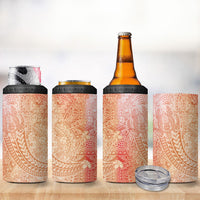 Hawaiian Turtles and Leis 4 in 1 Can Cooler Tumbler Tribal Kakau Pattern Peach Fuzz Color