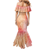 Hawaiian Turtles and Leis Family Matching Mermaid Dress and Hawaiian Shirt Tribal Kakau Pattern Peach Fuzz Color