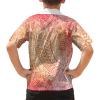 Hawaiian Turtles and Leis Family Matching Off Shoulder Maxi Dress and Hawaiian Shirt Tribal Kakau Pattern Peach Fuzz Color