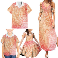 Hawaiian Turtles and Leis Family Matching Summer Maxi Dress and Hawaiian Shirt Tribal Kakau Pattern Peach Fuzz Color