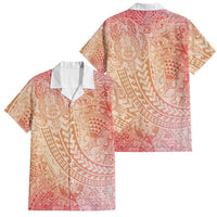 Hawaiian Turtles and Leis Family Matching Summer Maxi Dress and Hawaiian Shirt Tribal Kakau Pattern Peach Fuzz Color LT03 Dad's Shirt - Short Sleeve Peach Fuzz - Polynesian Pride