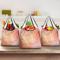 Hawaiian Turtles and Leis Grocery Bag Tribal Kakau Pattern Peach Fuzz Color