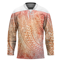 Hawaiian Turtles and Leis Hockey Jersey Tribal Kakau Pattern Peach Fuzz Color