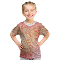 Hawaiian Turtles and Leis Kid T Shirt Tribal Kakau Pattern Peach Fuzz Color
