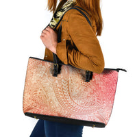 Hawaiian Turtles and Leis Leather Tote Bag Tribal Kakau Pattern Peach Fuzz Color