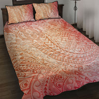 Hawaiian Turtles and Leis Quilt Bed Set Tribal Kakau Pattern Peach Fuzz Color