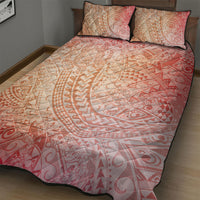 Hawaiian Turtles and Leis Quilt Bed Set Tribal Kakau Pattern Peach Fuzz Color