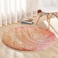Hawaiian Turtles and Leis Round Carpet Tribal Kakau Pattern Peach Fuzz Color