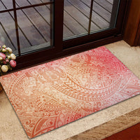 Hawaiian Turtles and Leis Rubber Doormat Tribal Kakau Pattern Peach Fuzz Color