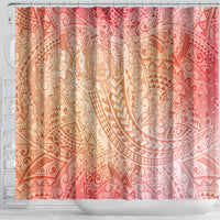 Hawaiian Turtles and Leis Shower Curtain Tribal Kakau Pattern Peach Fuzz Color