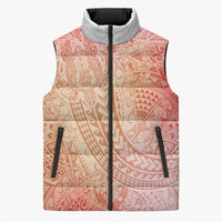 Hawaiian Turtles and Leis Sleeveless Puffer Jacket Tribal Kakau Pattern Peach Fuzz Color