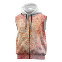 Hawaiian Turtles and Leis Sleeveless Zip Hoodie Tribal Kakau Pattern Peach Fuzz Color