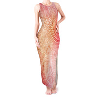 Hawaiian Turtles and Leis Tank Maxi Dress Tribal Kakau Pattern Peach Fuzz Color