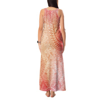 Hawaiian Turtles and Leis Tank Maxi Dress Tribal Kakau Pattern Peach Fuzz Color