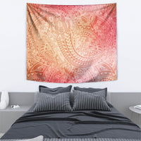 Hawaiian Turtles and Leis Tapestry Tribal Kakau Pattern Peach Fuzz Color