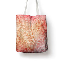 Hawaiian Turtles and Leis Tote Bag Tribal Kakau Pattern Peach Fuzz Color