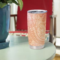 Hawaiian Turtles and Leis Tumbler Cup Tribal Kakau Pattern Peach Fuzz Color