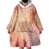 Hawaiian Turtles and Leis Wearable Blanket Hoodie Tribal Kakau Pattern Peach Fuzz Color
