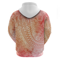 Hawaiian Turtles and Leis Zip Hoodie Tribal Kakau Pattern Peach Fuzz Color