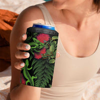 New Zealand Chameleon and Gecko 4 in 1 Can Cooler Tumbler Maori Silver Fern and Pohutukawa Decoration
