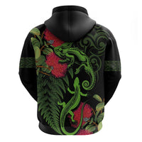 New Zealand Chameleon and Gecko Zip Hoodie Maori Silver Fern and Pohutukawa Decoration