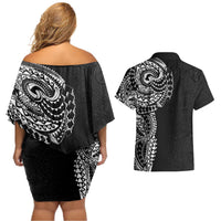 Polynesian Art Traditional Tattoo Pattern Couples Matching Off Shoulder Short Dress and Hawaiian Shirt LT03 - Polynesian Pride
