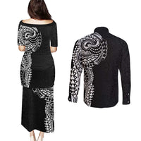 Polynesian Art Traditional Tattoo Pattern Couples Matching Puletasi and Long Sleeve Button Shirt LT03 - Polynesian Pride