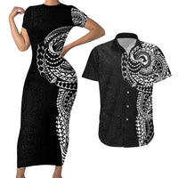 Polynesian Art Traditional Tattoo Pattern Couples Matching Short Sleeve Bodycon Dress and Hawaiian Shirt LT03 Black - Polynesian Pride