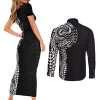 Polynesian Art Traditional Tattoo Pattern Couples Matching Short Sleeve Bodycon Dress and Long Sleeve Button Shirt LT03 - Polynesian Pride