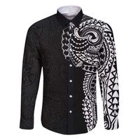 Polynesian Art Traditional Tattoo Pattern Family Matching Long Sleeve Bodycon Dress and Hawaiian Shirt LT03 Dad's Shirt - Long Sleeve Black - Polynesian Pride