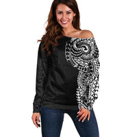 Polynesian Art Traditional Tattoo Pattern Off Shoulder Sweater LT03 Women Black - Polynesian Pride