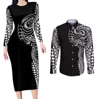 Polynesian Art Traditional Tattoo Couples Matching Long Sleeve Bodycon Dress and Long Sleeve Button Shirt Simple Style LT03 Black - Polynesian Pride