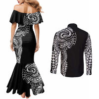Polynesian Art Traditional Tattoo Couples Matching Mermaid Dress and Long Sleeve Button Shirt Simple Style LT03 - Polynesian Pride