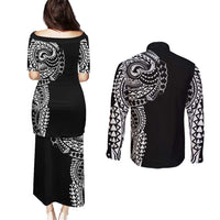 Polynesian Art Traditional Tattoo Couples Matching Puletasi and Long Sleeve Button Shirt Simple Style LT03 - Polynesian Pride