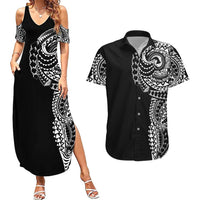 Polynesian Art Traditional Tattoo Couples Matching Summer Maxi Dress and Hawaiian Shirt Simple Style LT03 Black - Polynesian Pride