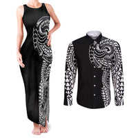 Polynesian Art Traditional Tattoo Couples Matching Tank Maxi Dress and Long Sleeve Button Shirt Simple Style LT03 Black - Polynesian Pride