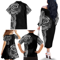 Polynesian Art Traditional Tattoo Family Matching Off The Shoulder Long Sleeve Dress and Hawaiian Shirt Simple Style