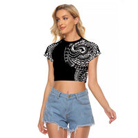 Polynesian Art Traditional Tattoo Raglan Cropped T Shirt Simple Style LT03 Female Black - Polynesian Pride