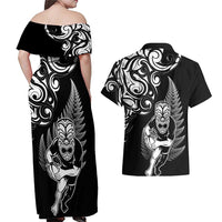 New Zealand Maori Warrior Rugby Couples Matching Off Shoulder Maxi Dress and Hawaiian Shirt Silver Fern