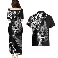 New Zealand Maori Warrior Rugby Couples Matching Puletasi and Hawaiian Shirt Silver Fern