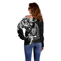 New Zealand Maori Warrior Rugby Off Shoulder Sweater Silver Fern LT03 - Polynesian Pride