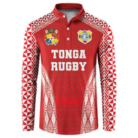 Custom Tonga Pacific Rugby 2024 Button Sweatshirt Ngatu Tribal Pattern LT03 Red - Polynesian Pride