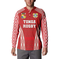 Custom Tonga Pacific Rugby 2024 Button Sweatshirt Ngatu Tribal Pattern LT03 - Polynesian Pride