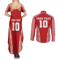 Custom Tonga Pacific Rugby 2024 Couples Matching Summer Maxi Dress and Long Sleeve Button Shirt Ngatu Tribal Pattern LT03 - Polynesian Pride