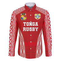 Custom Tonga Pacific Rugby 2024 Family Matching Long Sleeve Bodycon Dress and Hawaiian Shirt Ngatu Tribal Pattern LT03 Dad's Shirt - Long Sleeve Red - Polynesian Pride