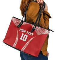 Custom Tonga Pacific Rugby 2024 Leather Tote Bag Ngatu Tribal Pattern LT03 - Polynesian Pride