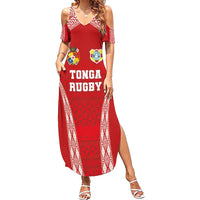 Custom Tonga Pacific Rugby 2024 Summer Maxi Dress Ngatu Tribal Pattern LT03 Women Red - Polynesian Pride
